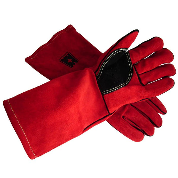 372 a pair of left handed red welding gloves